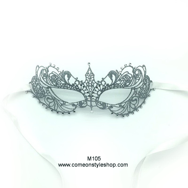 หน้ากากลายลูกไม้สีเงิน จากภาพยนต์ Fifty Shade Darker รุ่นประดับคริสตัล เกรดพรีเมียม 