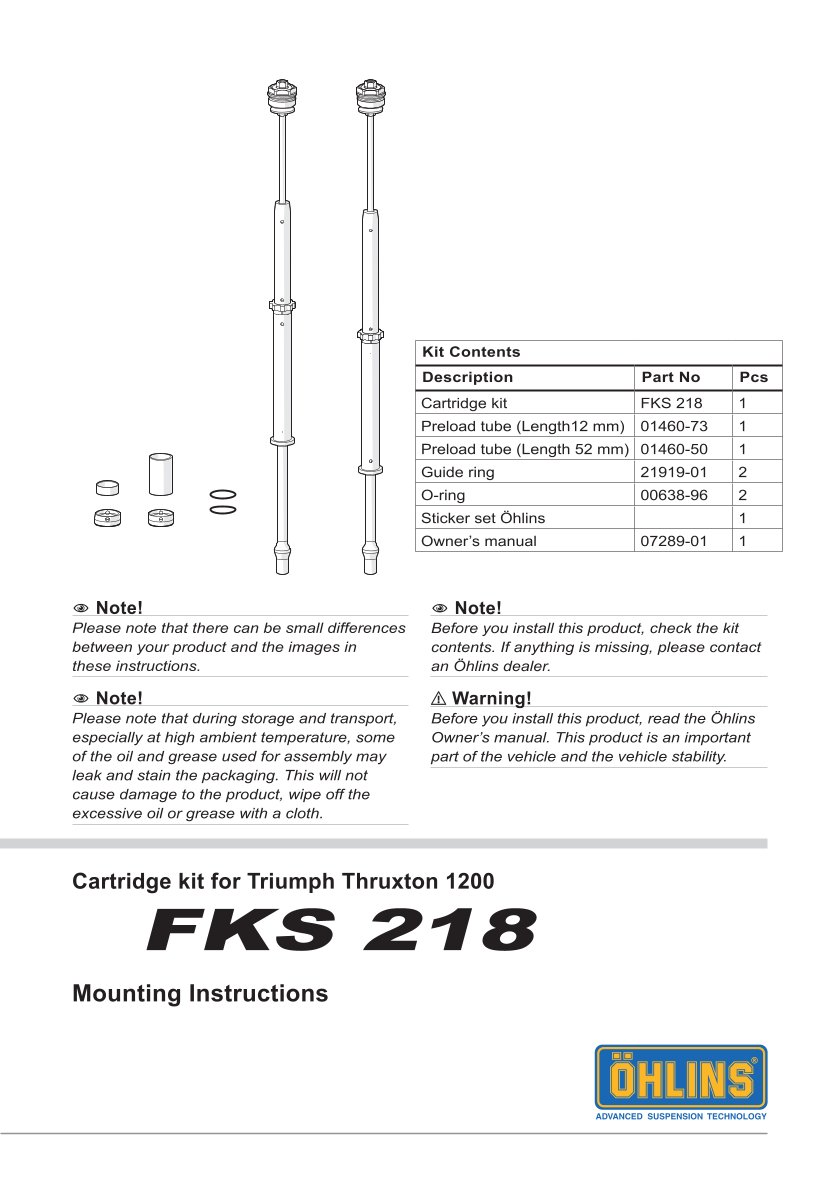 สปริงโช้คหน้า Ohlins FKS218 For Triumph Thruxton 1200 2016-2019