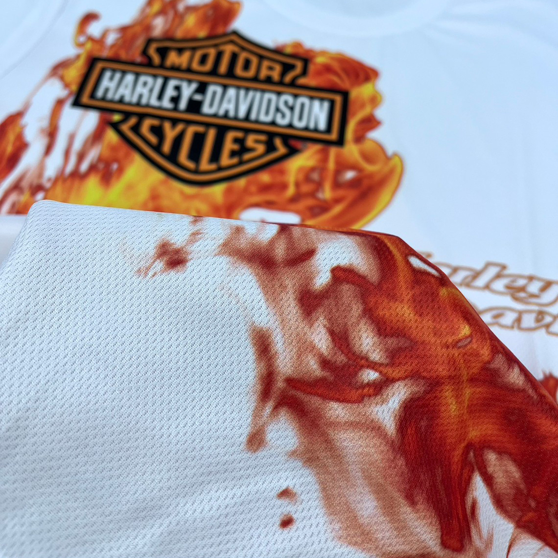 เสื้อยืดแขนสั้น H-D #016 ผ้านาโนใส่สบายแห้งเร็ว สกรินลายหน้าโลโก้ไฟ M,XL