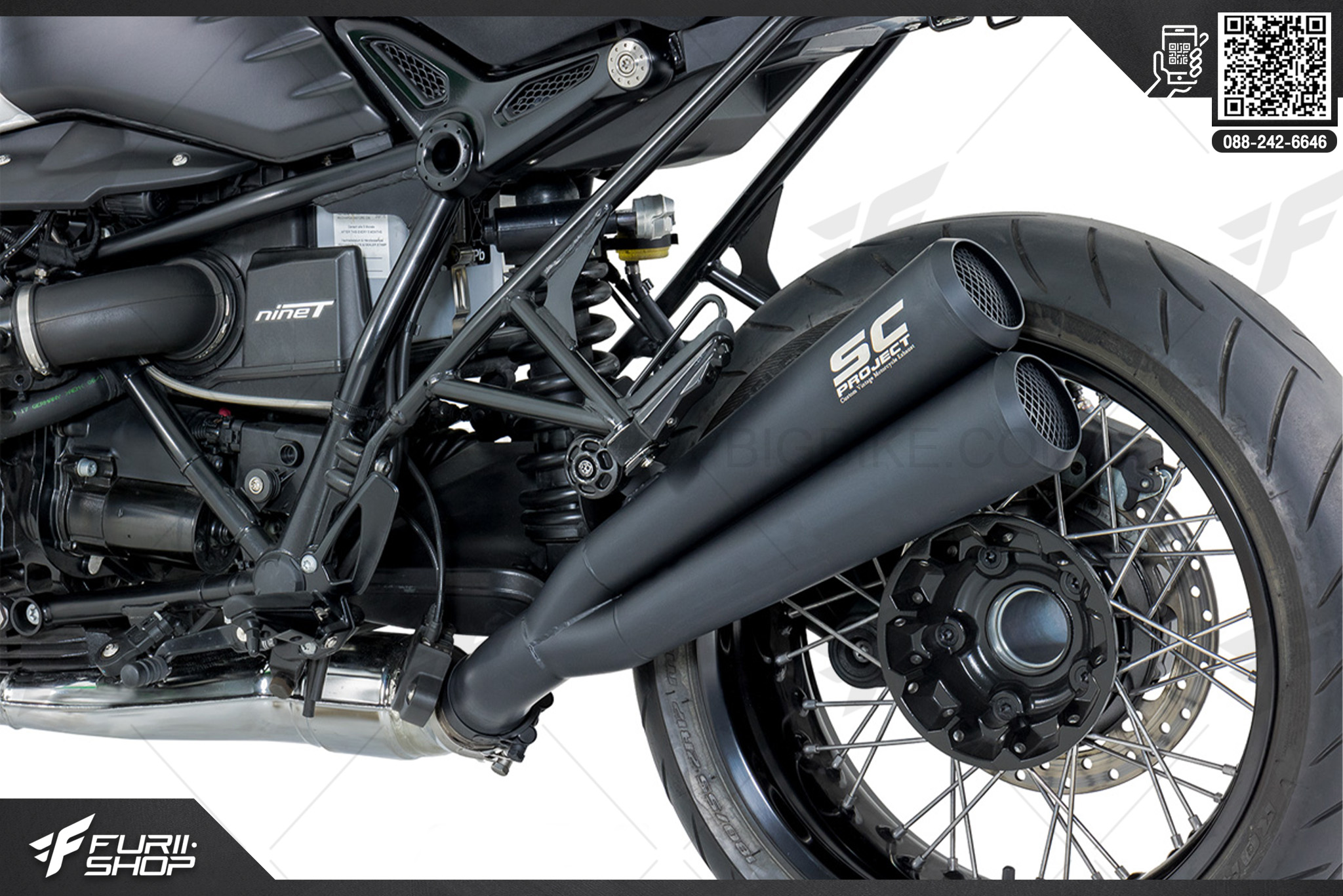 ท่อมอเตอร์ไซค์ SC Projcet Twin Conic '70s Muffler Black Stainless Steel For BMW R NINE T 2016 ท่อแต่ง ท่อสูตร ท่อบิ๊กไบค์ ท่อBigbike ท่อไอเสีย