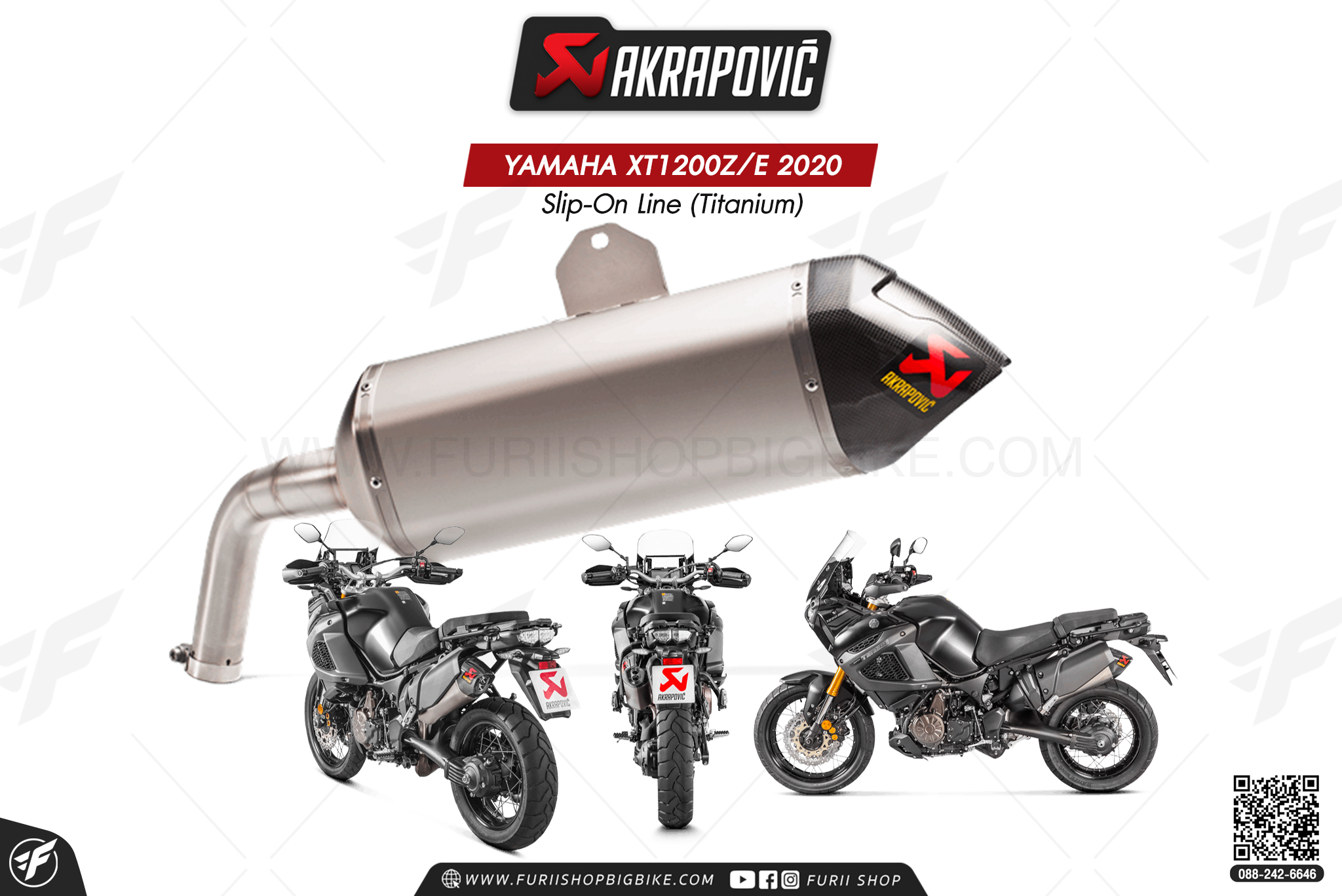 ท่อแต่ง Akrapovic Exhaust Slip-On Line (Titanium) New Shape YAMAHA Super Tenere1200 / XT1200Z/E 2020