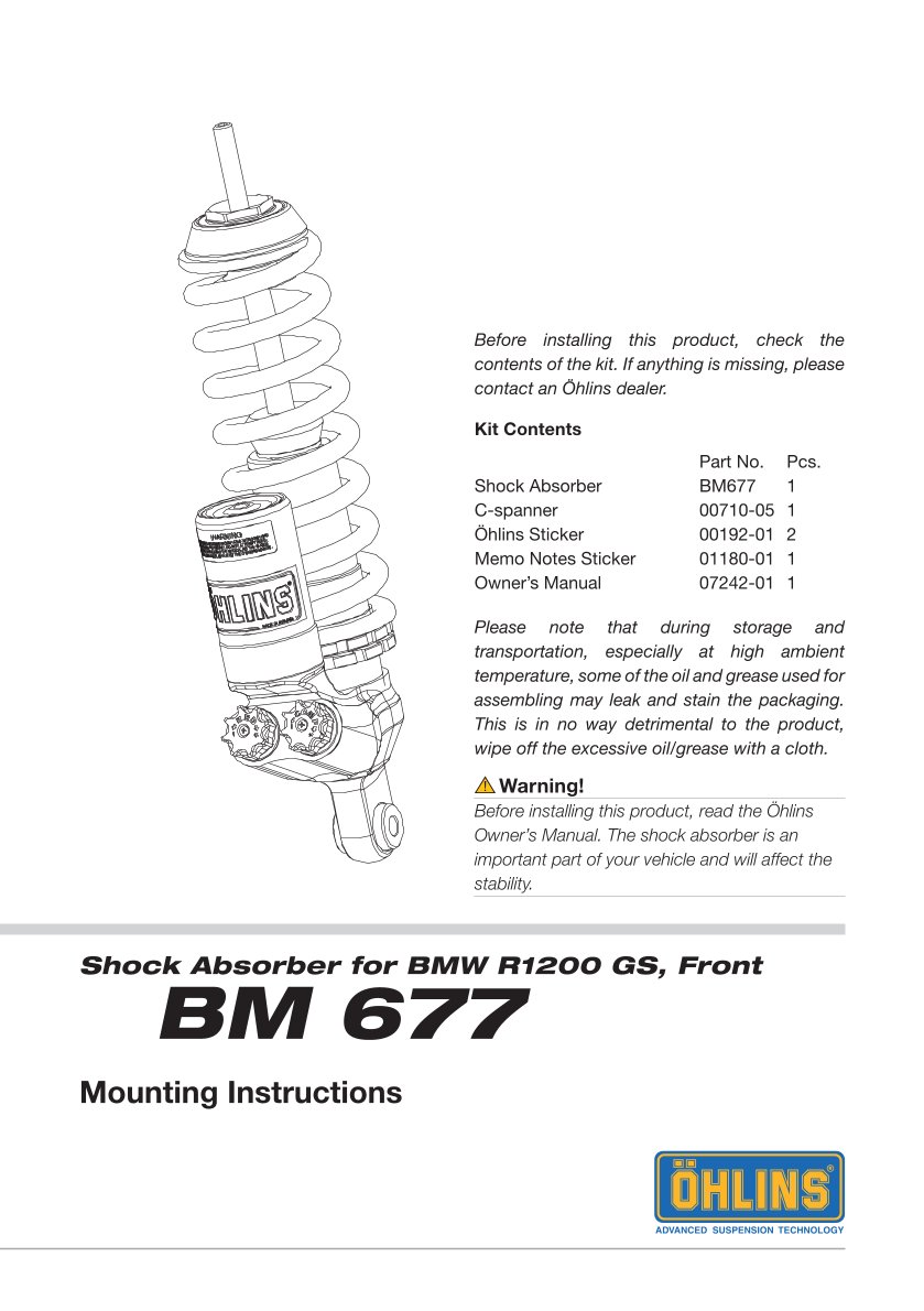 โช๊คหลังแต่ง Ohlins BM677 For BMW R 1200 GS ปี 2004-2012