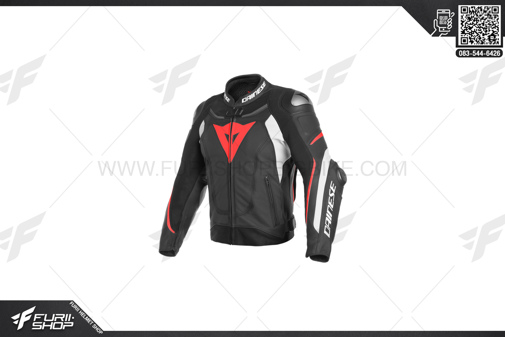 เสื้อแจ็คเก็ต DAINESE superspeed 3 perf.leather jacket-blk/blk/fluo-red