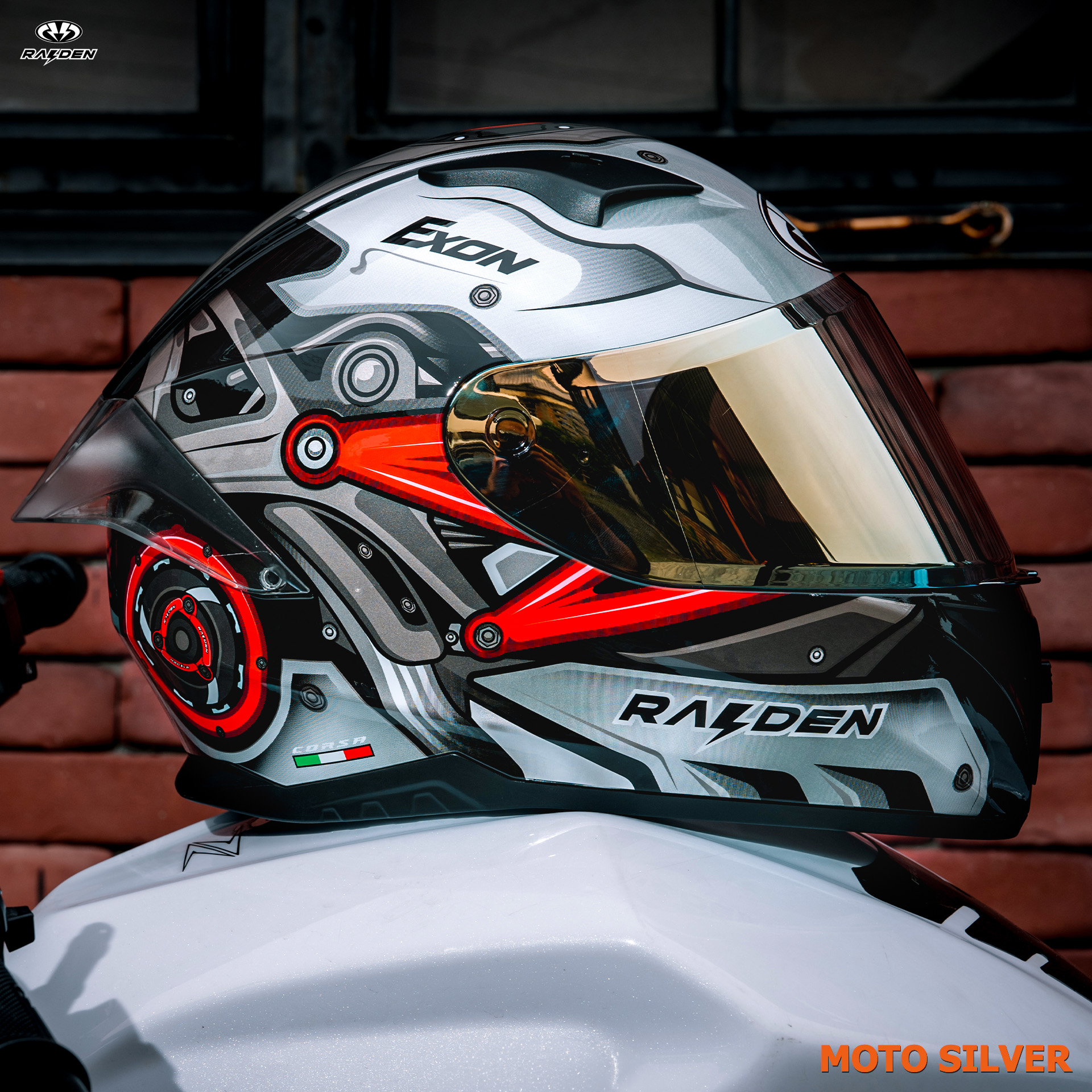 หมวกกันน็อคเต็มใบ RAIDEN รุ่น EXON ลาย MOTO รองรับการติดตั้ง Bluetooth สปอยเลอร์หลังดีไซน์โฉบเฉี่ยวทันสมัย