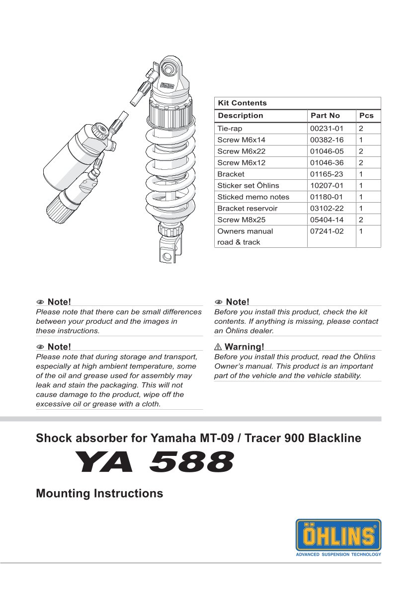 โช๊คหลังแต่ง Ohlins YA588 For Yamaha XSR 900 ปี 2016-2021