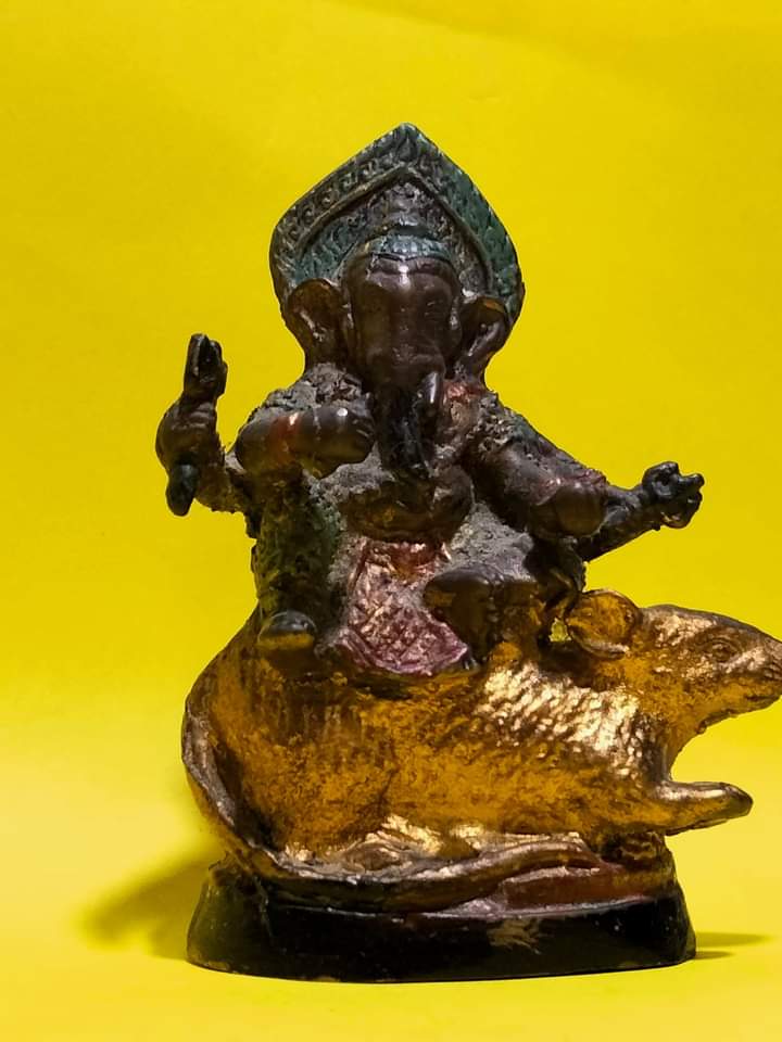 พระพิฆเนศปางนั่งหนู 4 กร องค์เล็ก งานทองเหลือง
