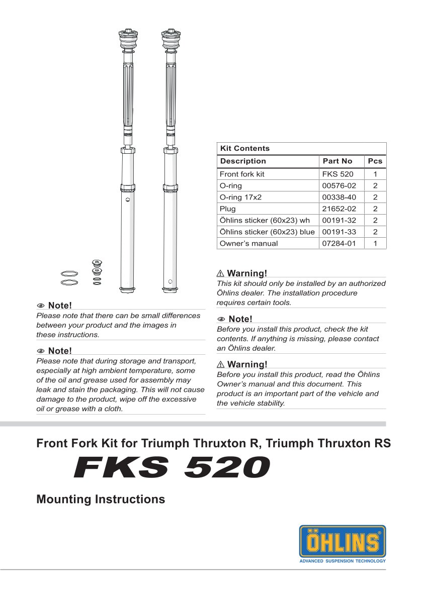สปริงโช้คหน้า Ohlins FKS520 For Triumph Thruxton R 2016-2019