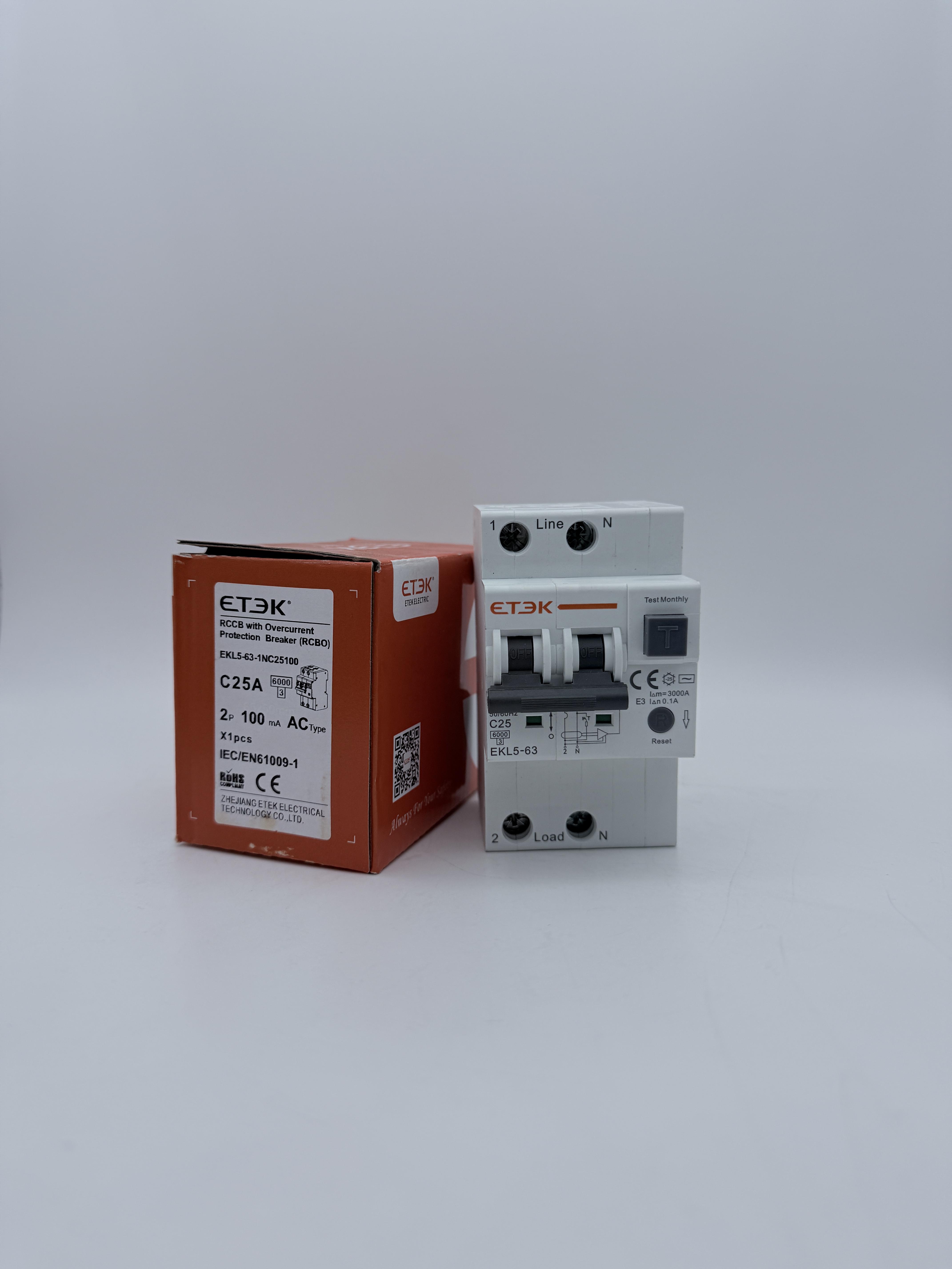 RCBO เบรกเกอร์กันดูด รุ่น EKL-63 2P/4P 6kA ( 30mA / 100mA ) ป้องกันไฟรั่ว ไฟเกิน และป้องกันไฟลัดวงจร