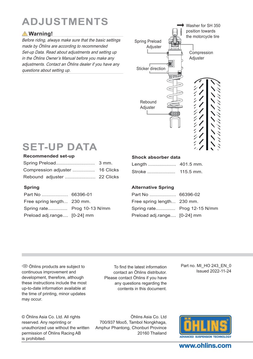 โช๊คหลังแต่ง Ohlins HO243 For Honda SH 350 ปี 2022-2023