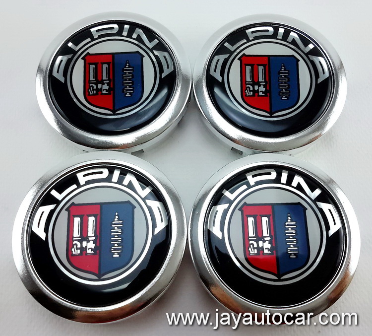 ฝาล้อรถยนต์ ALPINA สำหรับ ล้อแม็ก สติ๊กเกอร์ ALPINA สีเงิน ขนาด 56 มิล 1ชุด 4ชิ้น 56mm.