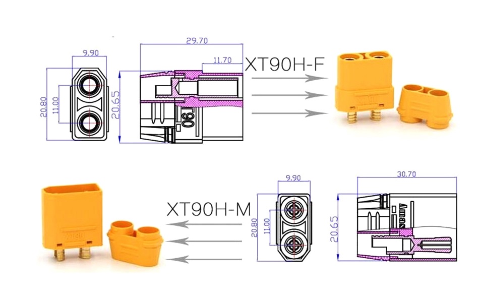 คอนเนกเตอร์ XT90 1 คู่ แบบมีฝาปิด ( connector terminalXT90 ,90A Male & Female Bullet Connectors Plug ,ขั้วต่อแบตเตอรี่ )