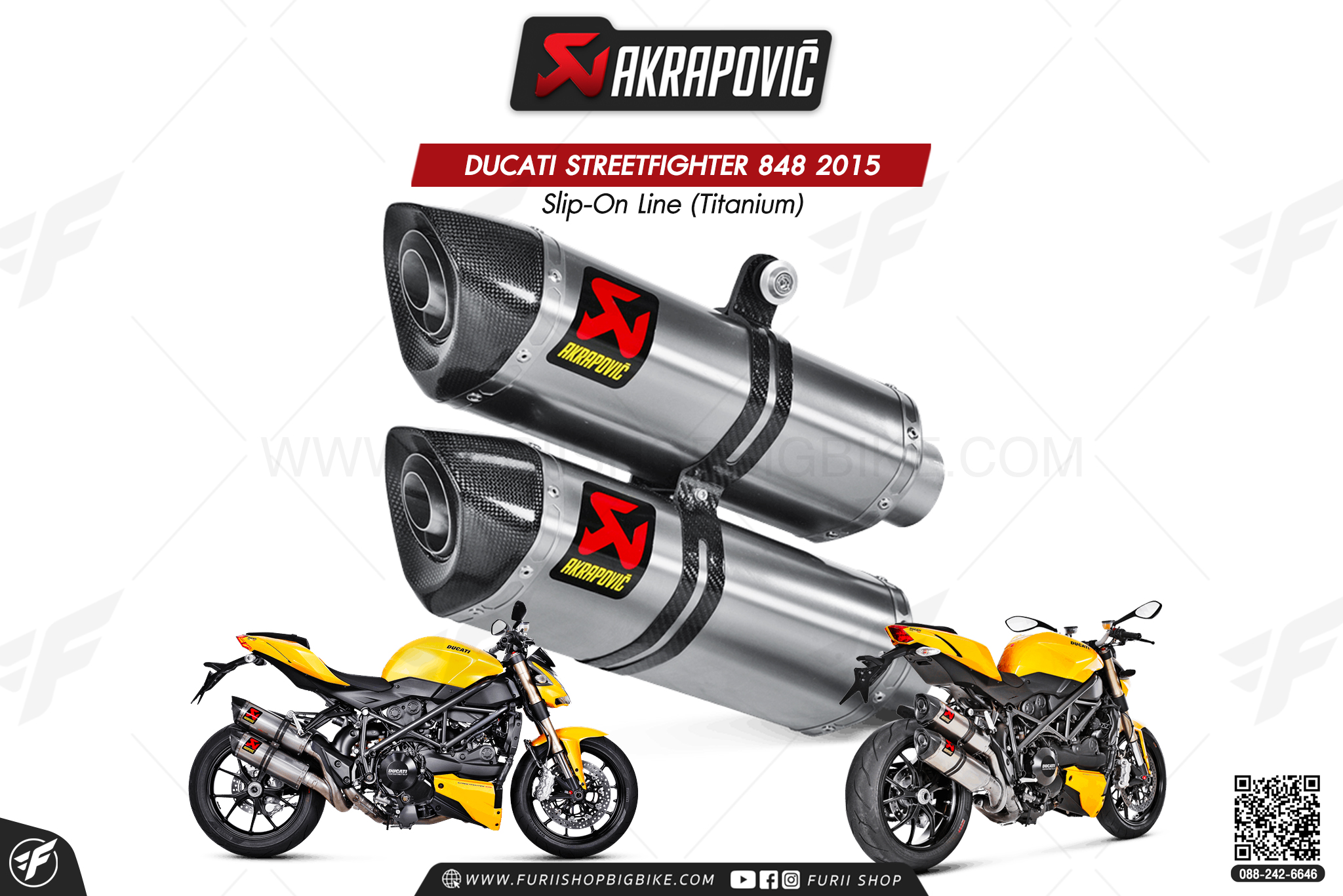 ท่อแต่ง Akrapovic Exhaust Slip-On Line (Titanium) DUCATI STREETFIGHTER 848 2015