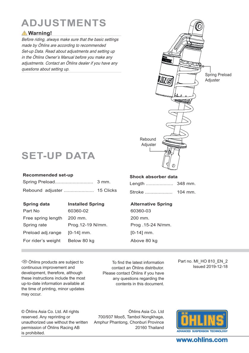 โช๊คหลัง โช๊คอัพ โช๊คแต่ง โช๊คมอเอตร์ไซค์ Ohlins HO 810 FOR PCX150 2018