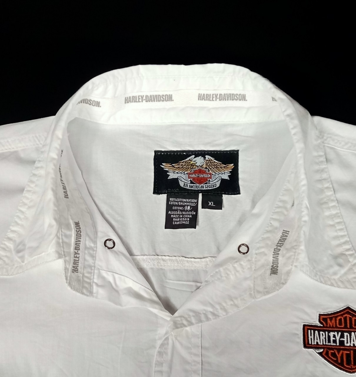 Shirt H-D แขนสั้นลายปัก #99071 สีขาว ไซส์ XL