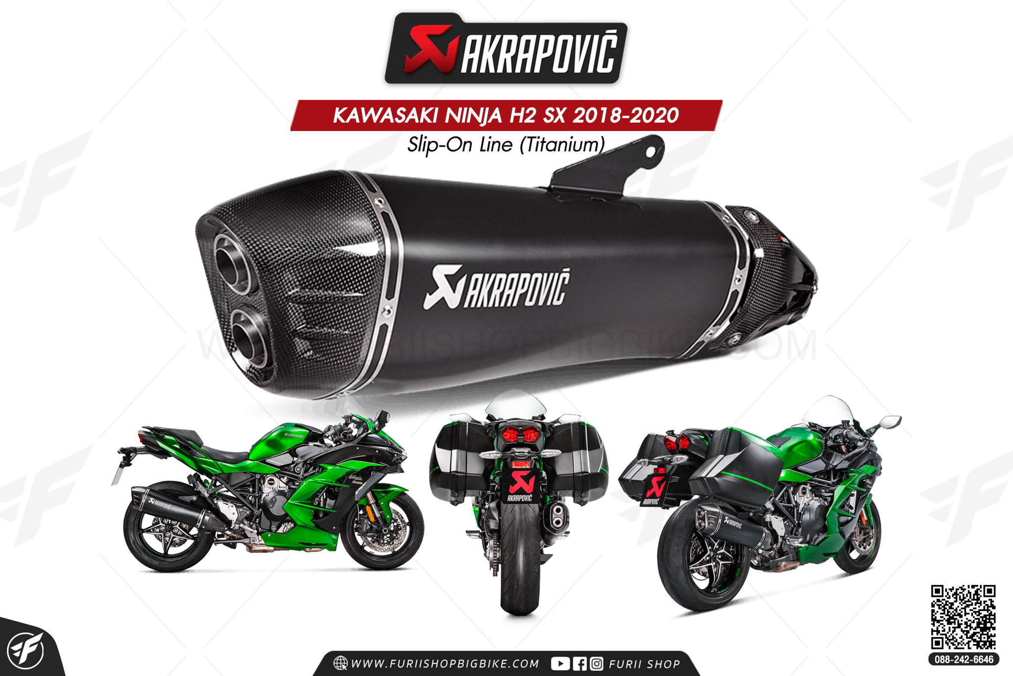 ท่อแต่ง Akrapovic Exhaust Slip-On Line (Titanium) KAWASAKI NINJA H2 SX 2018-2020