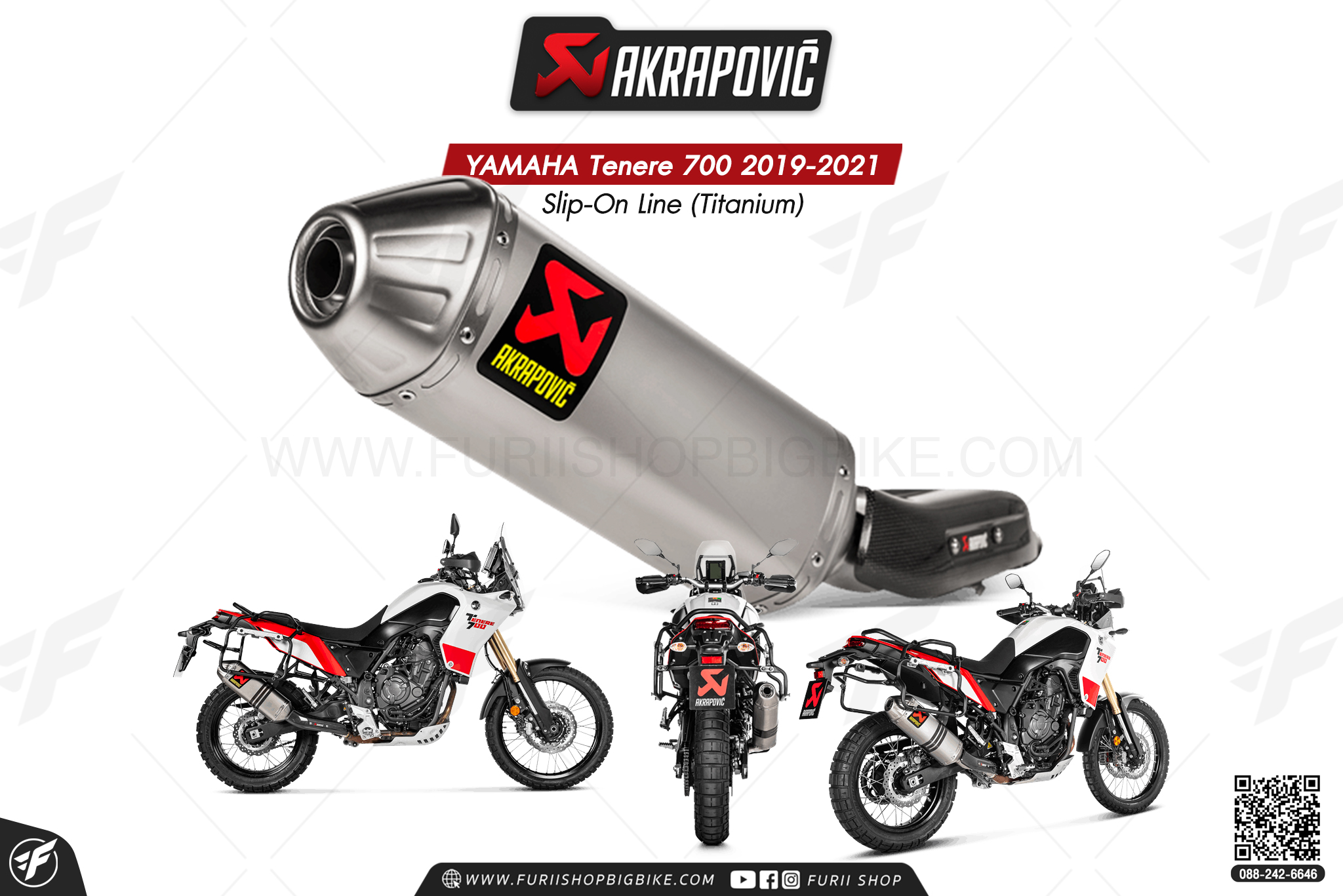 ท่อแต่ง Akrapovic Exhaust Slip-On Line (Titanium) YAMAHA Tenere 700 2019-2021