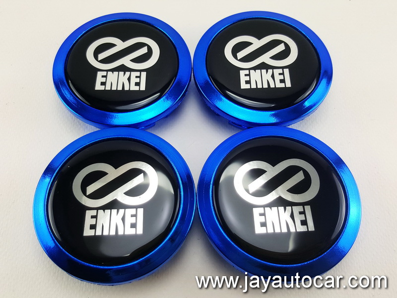 ฝาล้อรถยนต์ สำหรับ ล้อแม็ก สติ๊กเกอร์ ENKEI สีฟ้า ขนาด 58 มิล 1ชุด 4ชิ้น