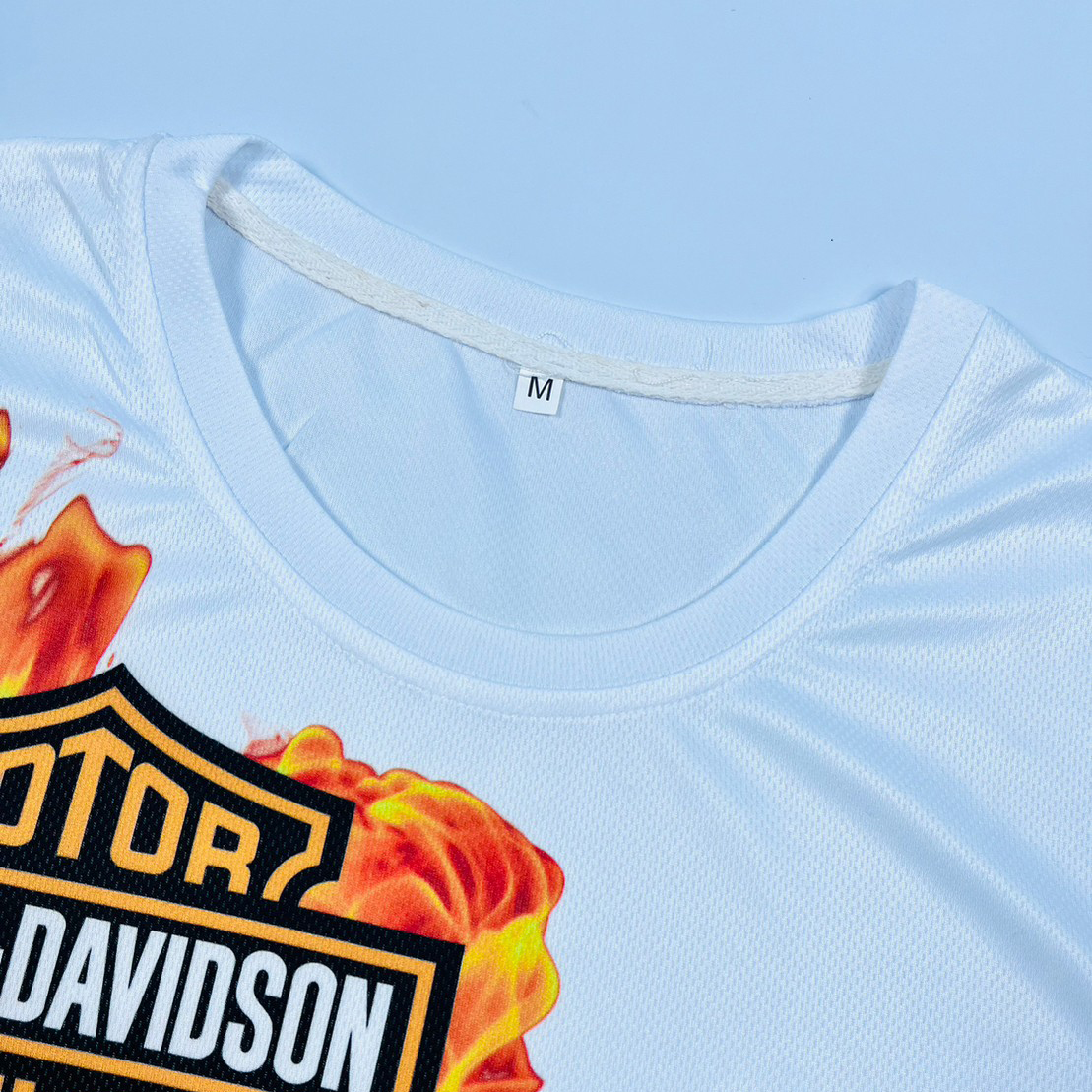 เสื้อยืดแขนสั้น H-D #016 ผ้านาโนใส่สบายแห้งเร็ว สกรินลายหน้าโลโก้ไฟ M,XL