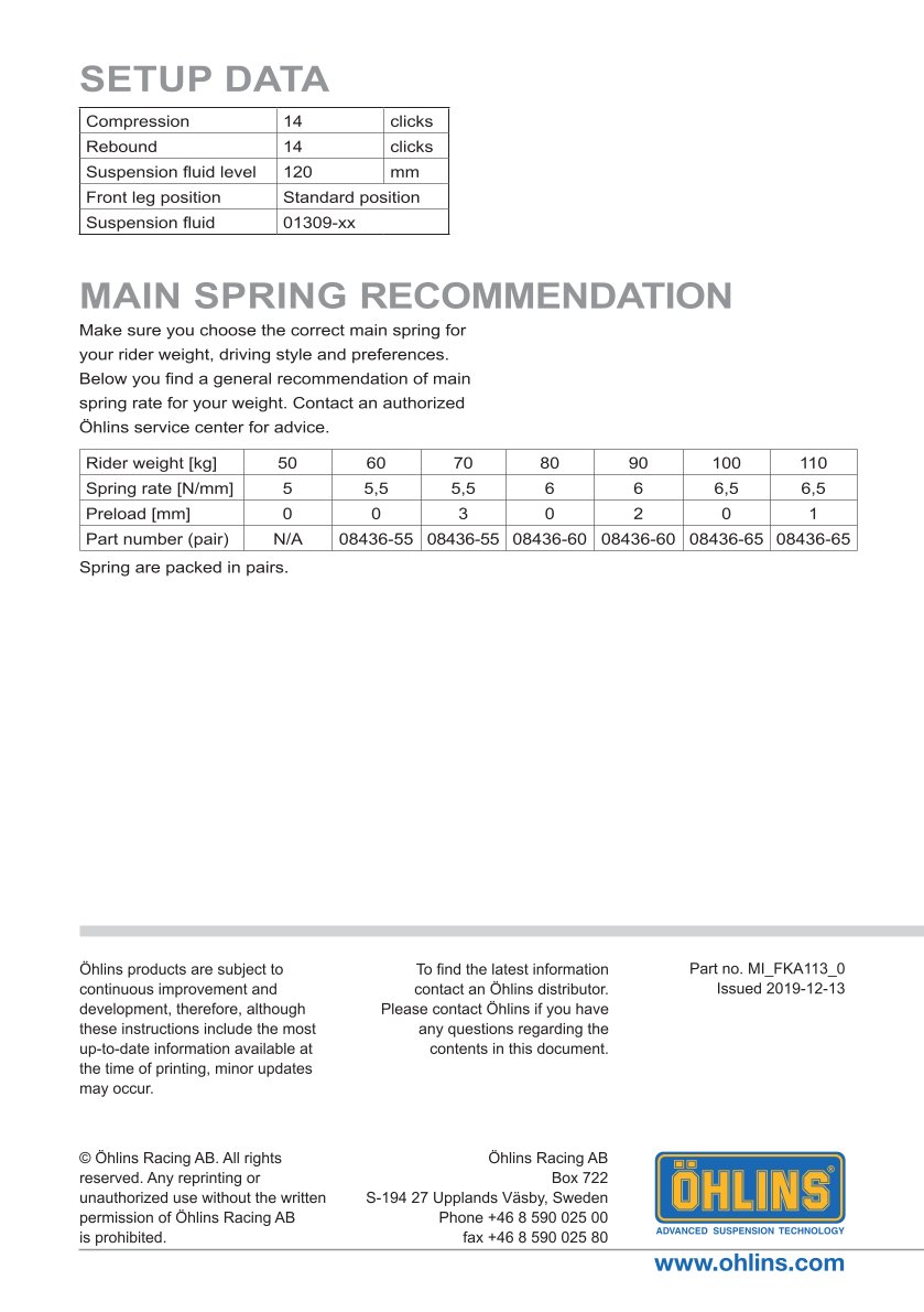 สปริงโช้คหน้า Ohlins FKA113 For Triumph Scrambler 1200 XE (Showa) 2019-2022