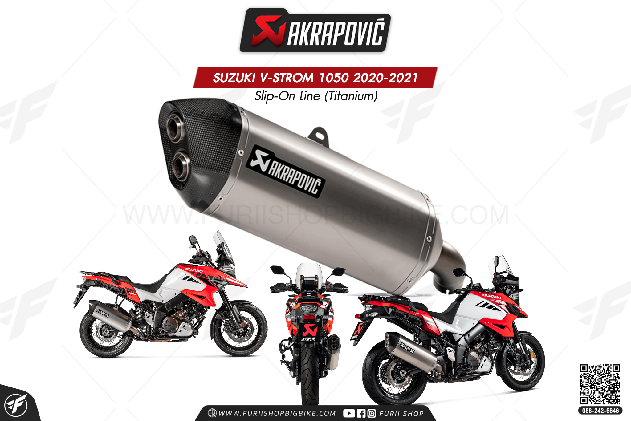 ท่อแต่ง Akrapovic Exhaust Slip-On Line (Titanium) Suzuki V-STROM 1050 2020-2021