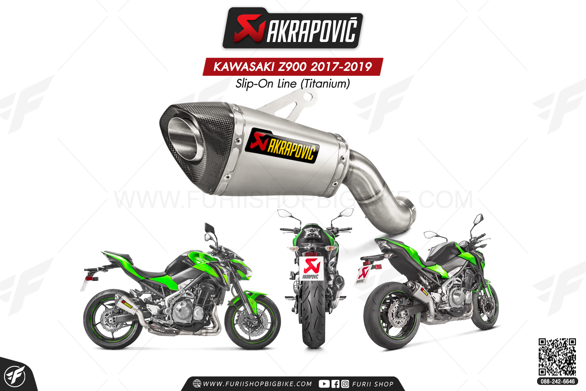 ท่อแต่ง Akrapovic Exhaust Slip-On Line (Titanium) Shorty KAWASAKI Z900 2017-2019