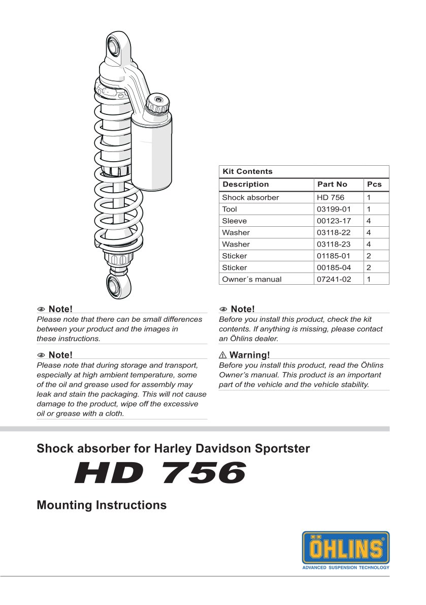 โช๊คหลังแต่ง Ohlins HD756 For Harley-Davidson XL Sportster ปี 2004-2022
