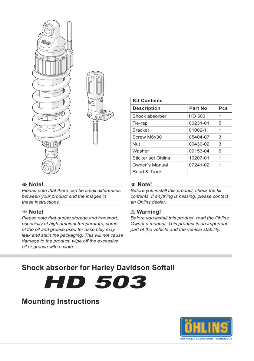 โช๊คหลังแต่ง Ohlins HD503 For Harley-Davidson Softail FXDR 114 ปี 2019-2022