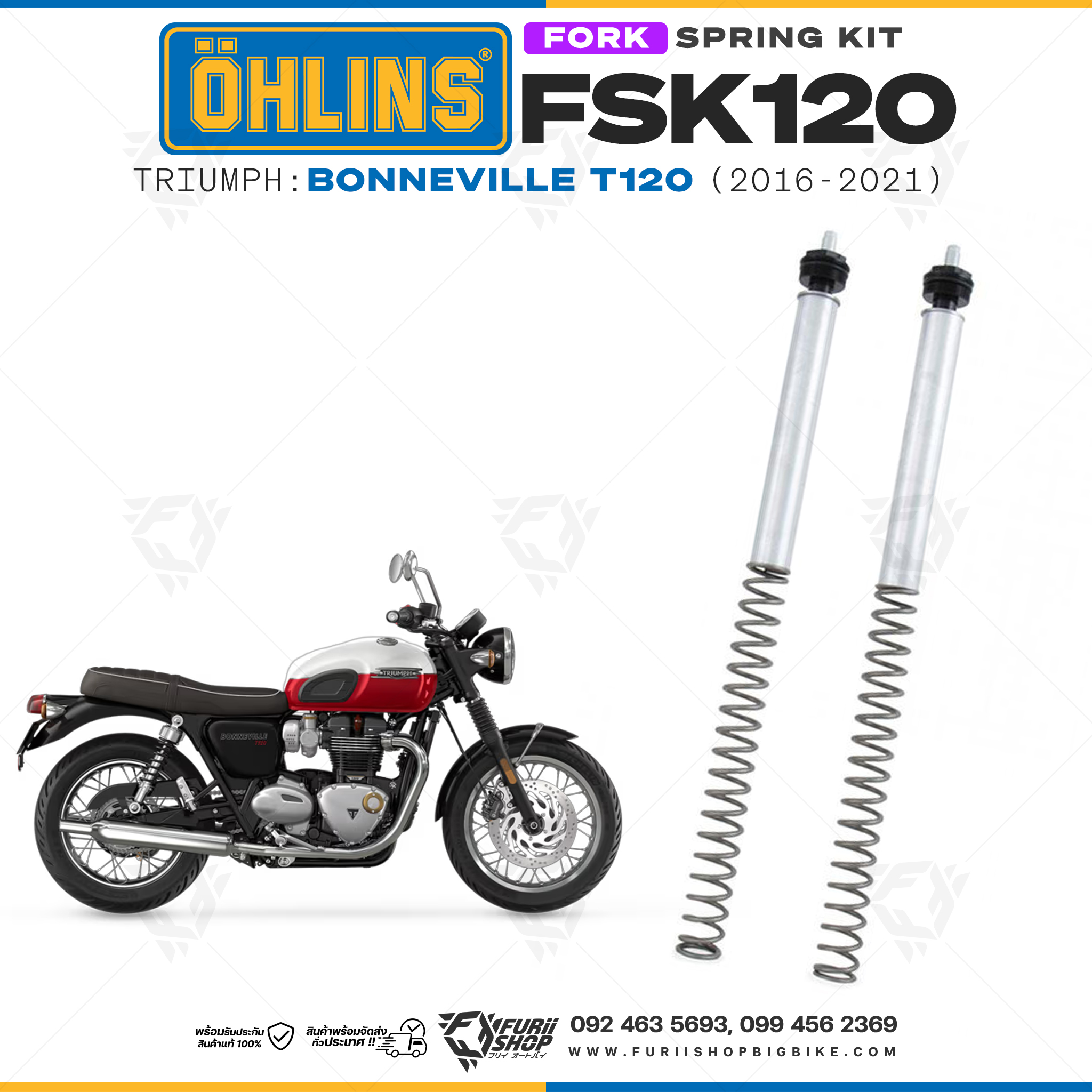 สปริงโช้คหน้า Ohlins FSK120 For Triumph Bonneville T120 2016-2021