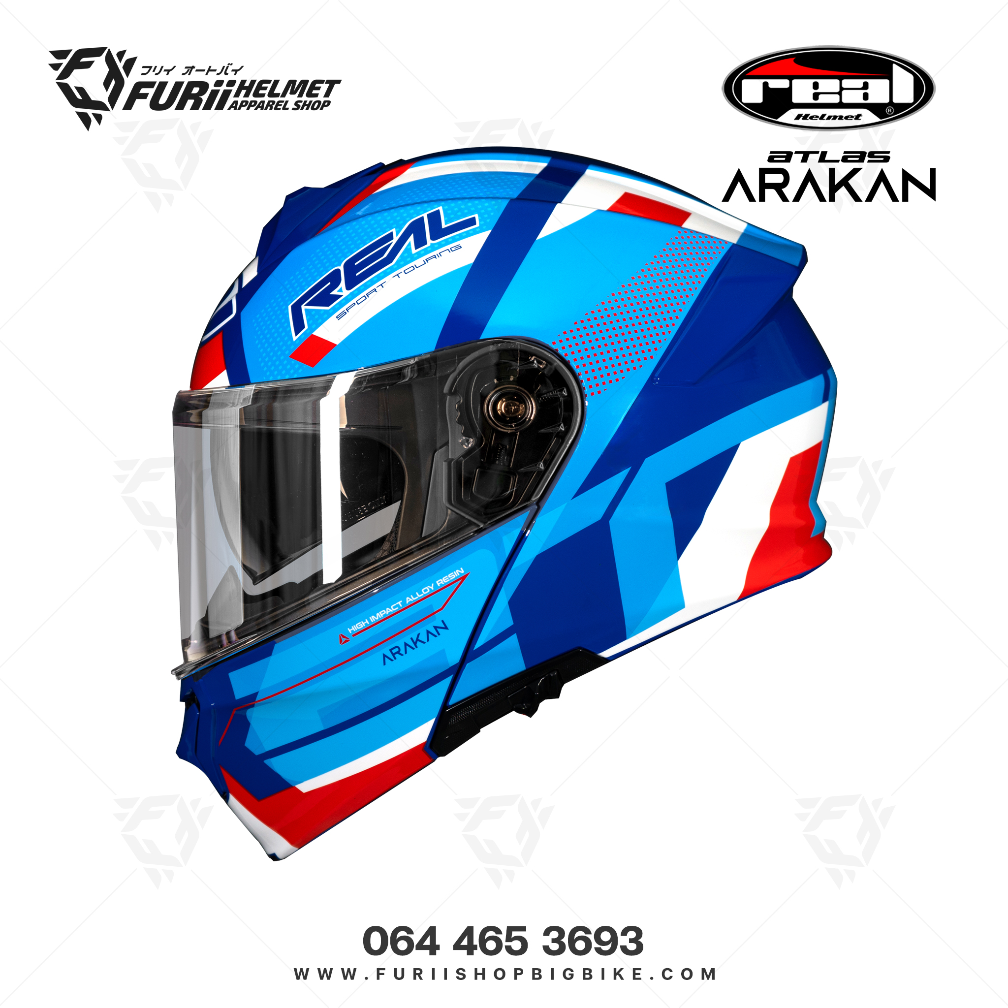 หมวกกนน็อคเต็มใบ Real Atlas Arakan : น้ำเงิน-แดง