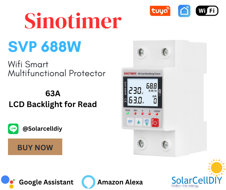 SINOTIMER SVP-688W 63A เบรคเกอร์เชื่อมต่อและสั่งงานผ่านอินเตอร์เน็ทได้ พร้อมแสดงค่า แรงดันไฟฟ้าและป้องกันกระแสใหลเกิน