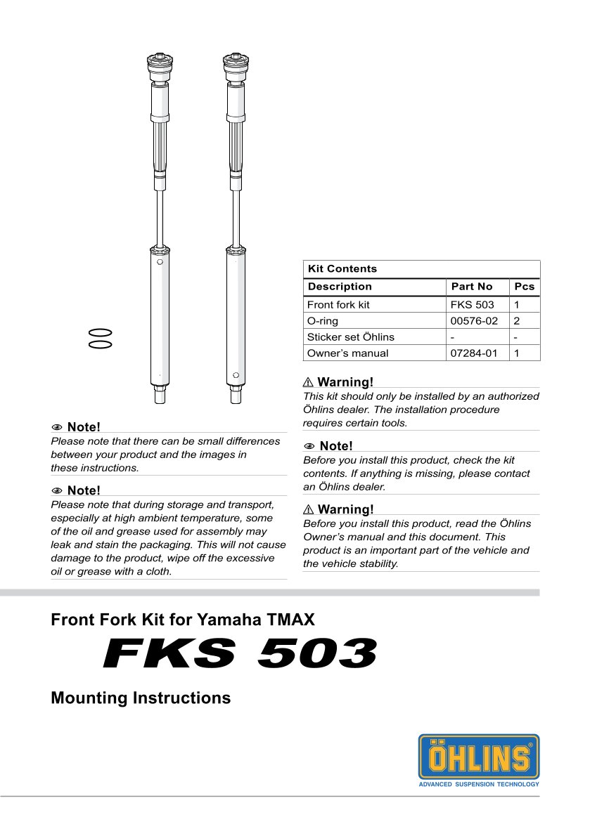 สปริงโช้คหน้า Ohlins FKS503 For Yamaha T-MAX 2017-2024