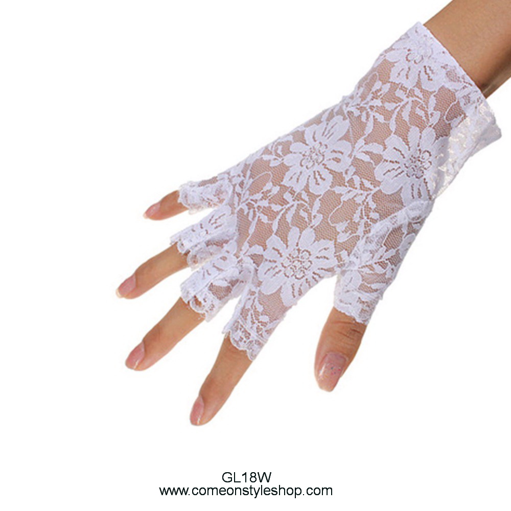 ถุงมือออสั้น ข้อมือ สีขาว แต่งงาน เจ้าสาว 