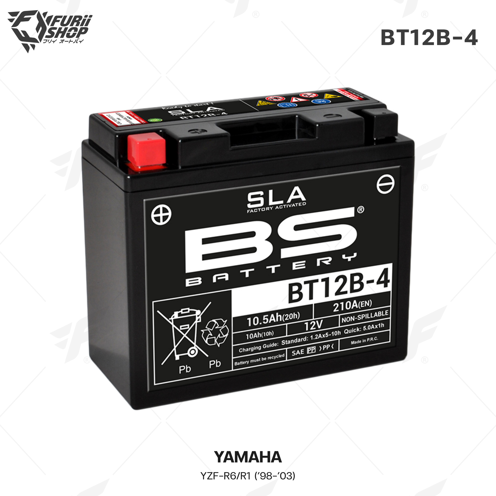 BS Battery รุ่น BT12B-4 (FA) SLA FOR YAMAHA YZF-R6/R1 ('98-'03)