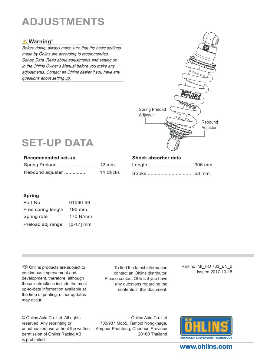 โช๊คหลัง โช๊คอัพ โช๊คแต่ง โช๊คมอเอตร์ไซค์ OHLINS HO 733 FOR HONDA XADV