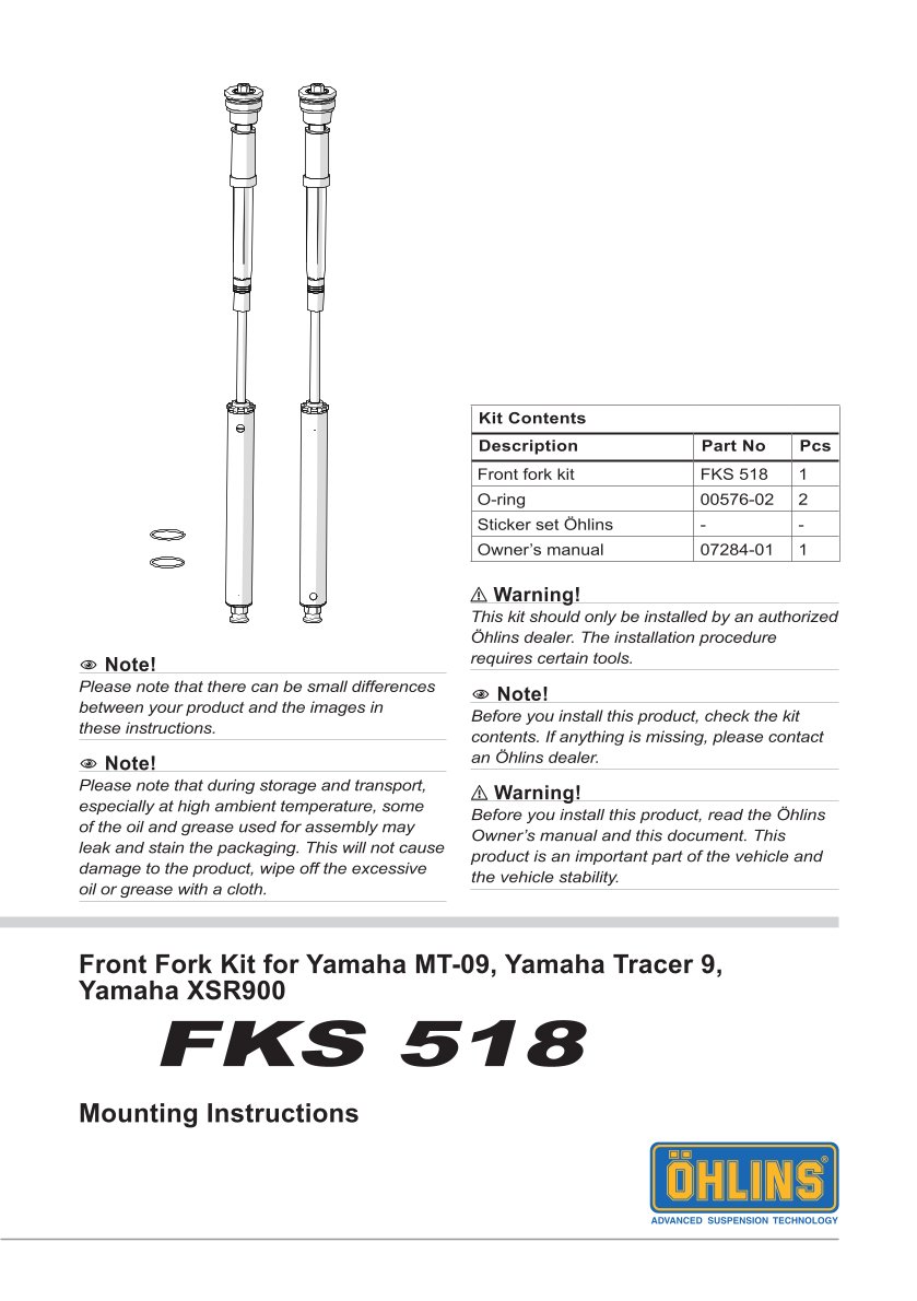 สปริงโช้คหน้า Ohlins FKS518 For Yamaha Tracer 9 2021-2023