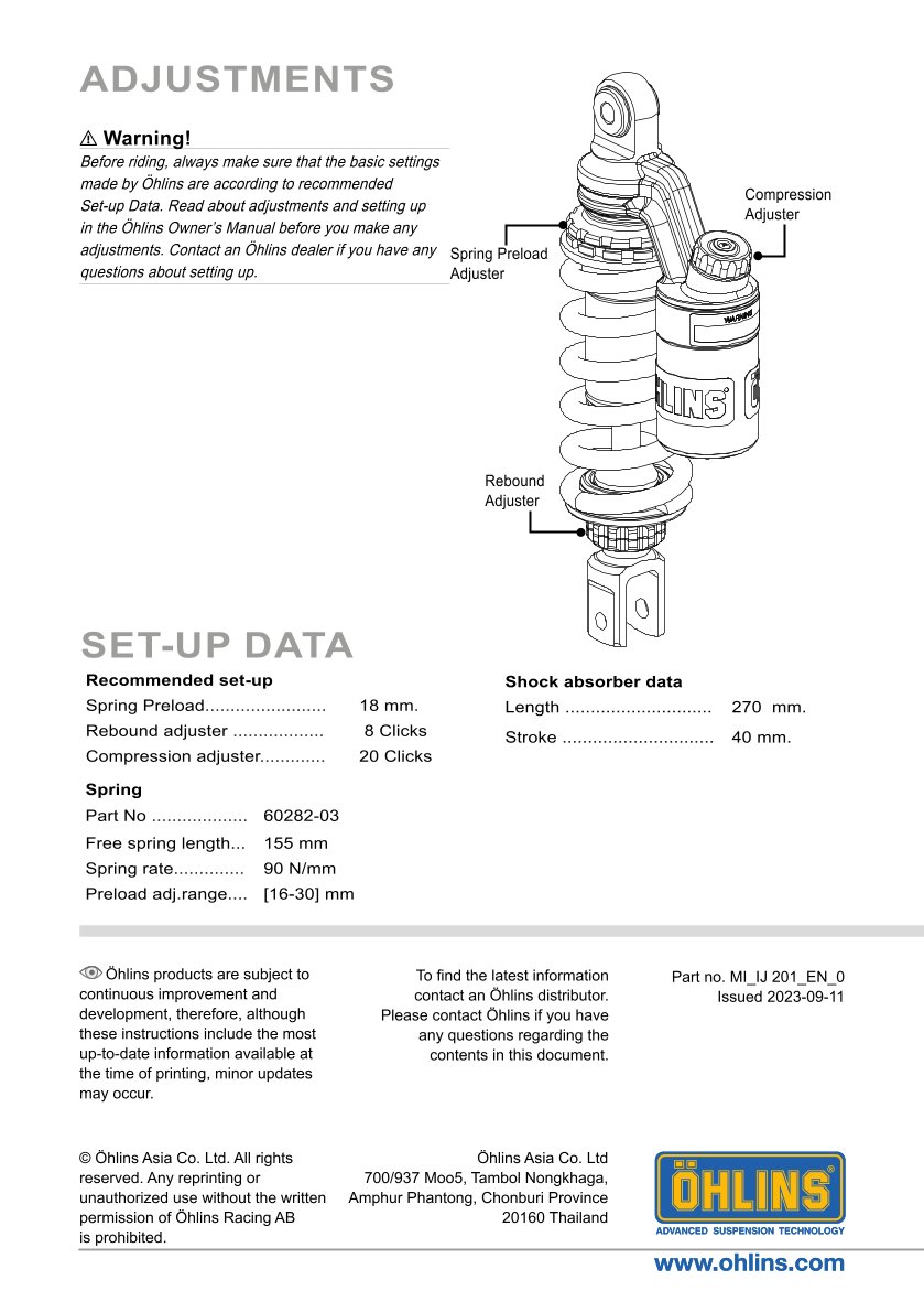 โช๊คหลังแต่ง Ohlins IJ201 For Italjet Dragster 300 ปี 2023