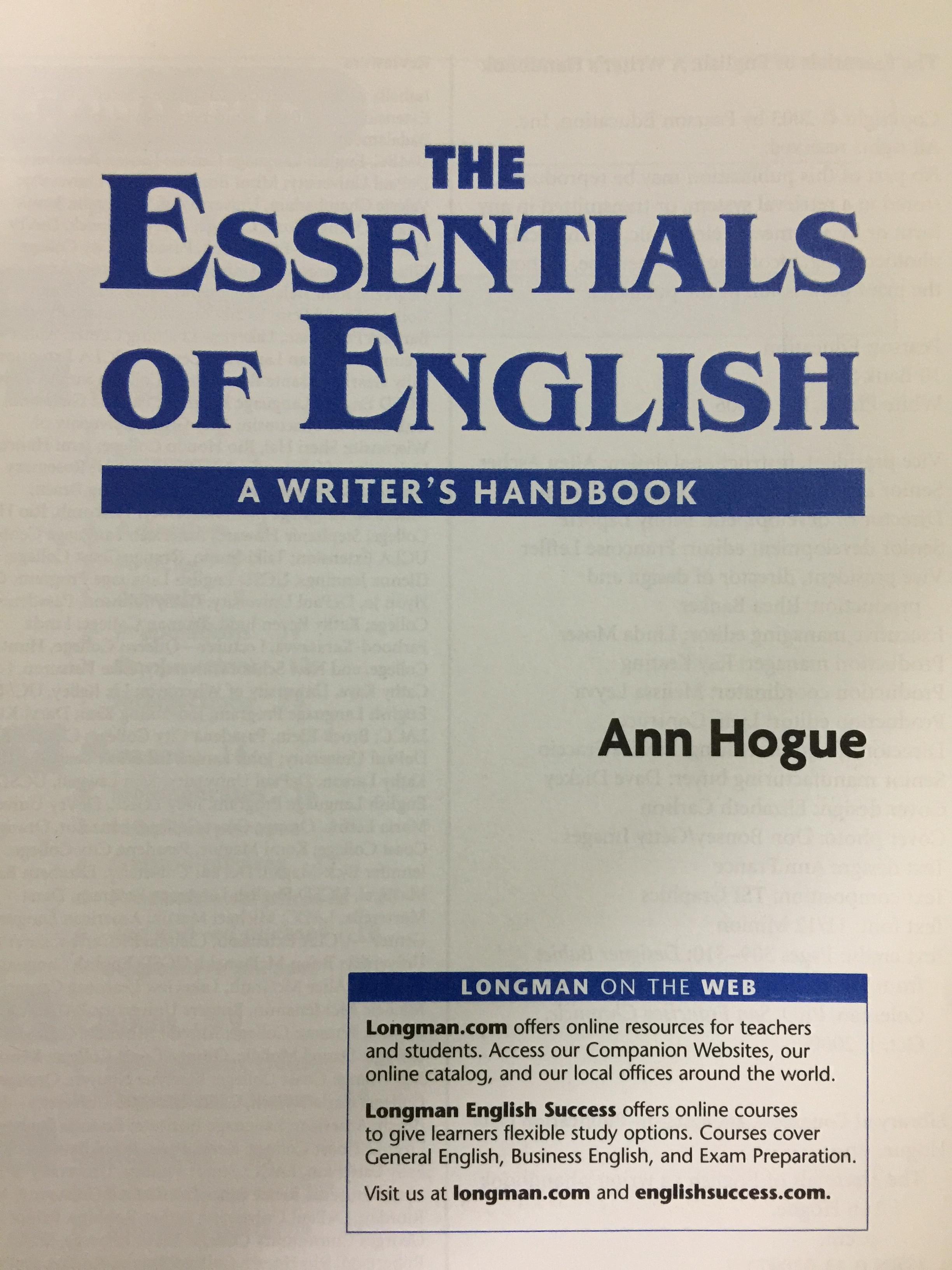 THE Essentials of English. A Writer ‘s Handbook by Ann Hogue. 0 กก.