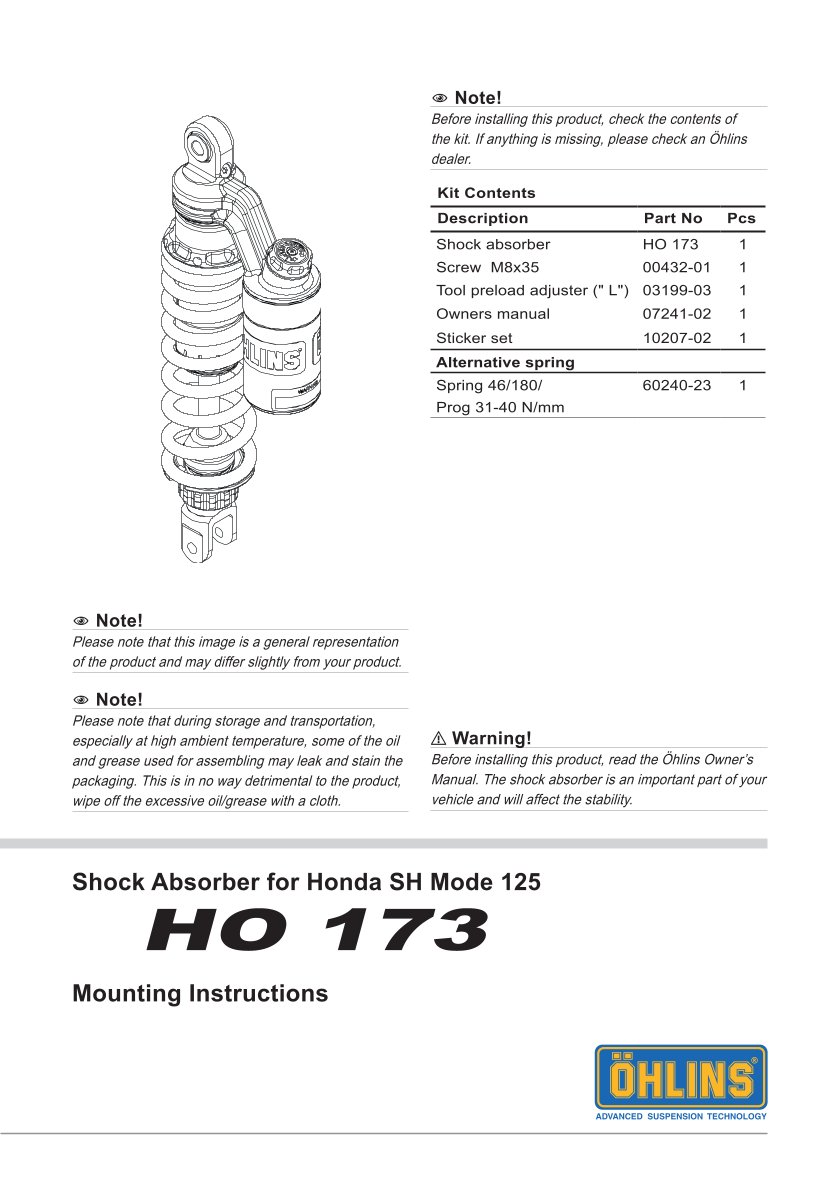 โช๊คหลังแต่ง Ohlins HO173 For Honda SH Mode 125 ปี 2022-2023