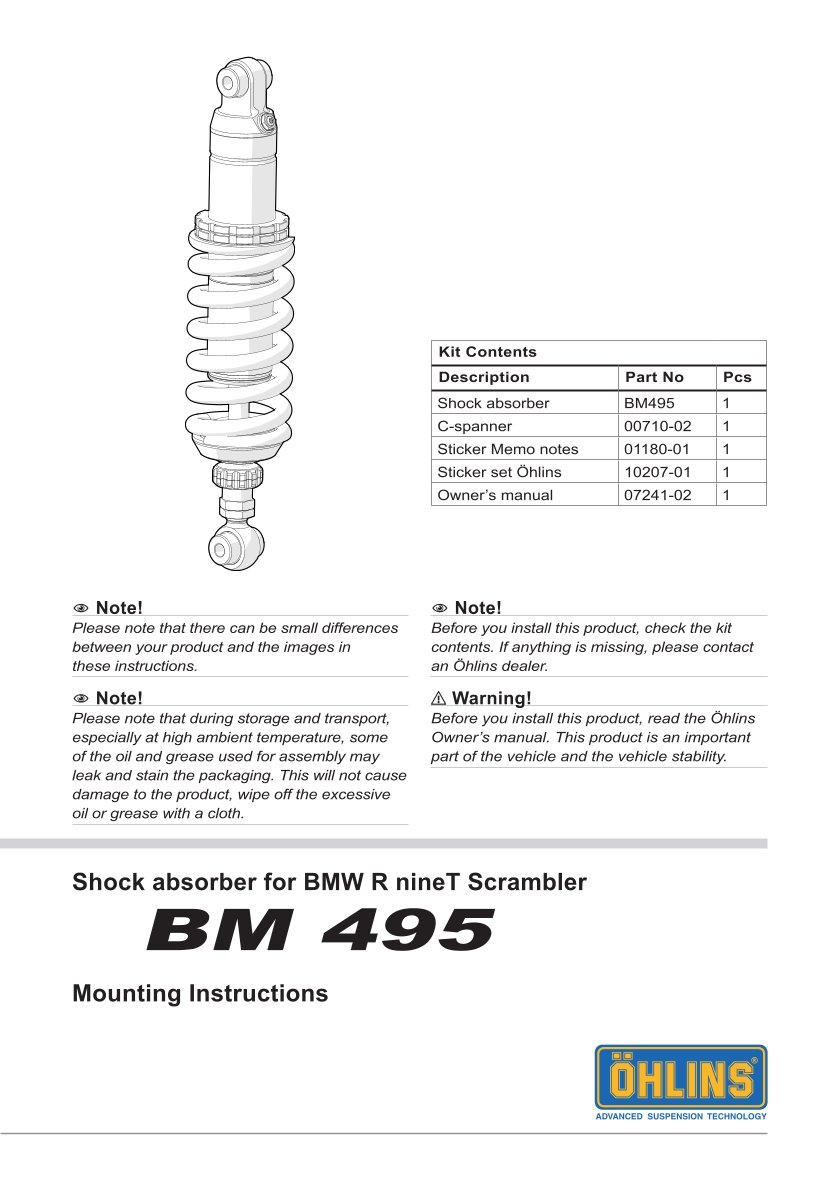 โช๊คหลังแต่ง Ohlins BM495 For BMW R nineT Scrambler ปี 2021-2023