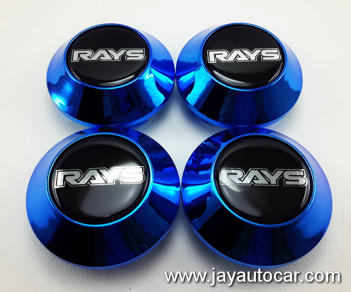 ฝาล้อรถยนต์ สีฟ้า แม็กแต่ง สำหรับ ล้อแม็ก RAYS ขนาด 58 มิล 1ชุด 4ชิ้น 58mm.