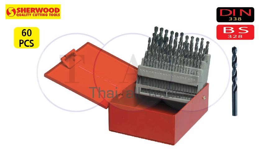 ชุดดอกสว่านเจาะเหล็ก (mm) SET OF 60 HSS DRILLS No.1-60 GAUGE SHERWOOD