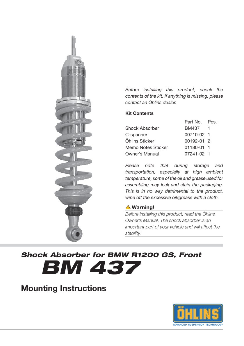 โช๊คหลังแต่ง Ohlins BM437 For BMW R 1200 GS ปี 2004-2012