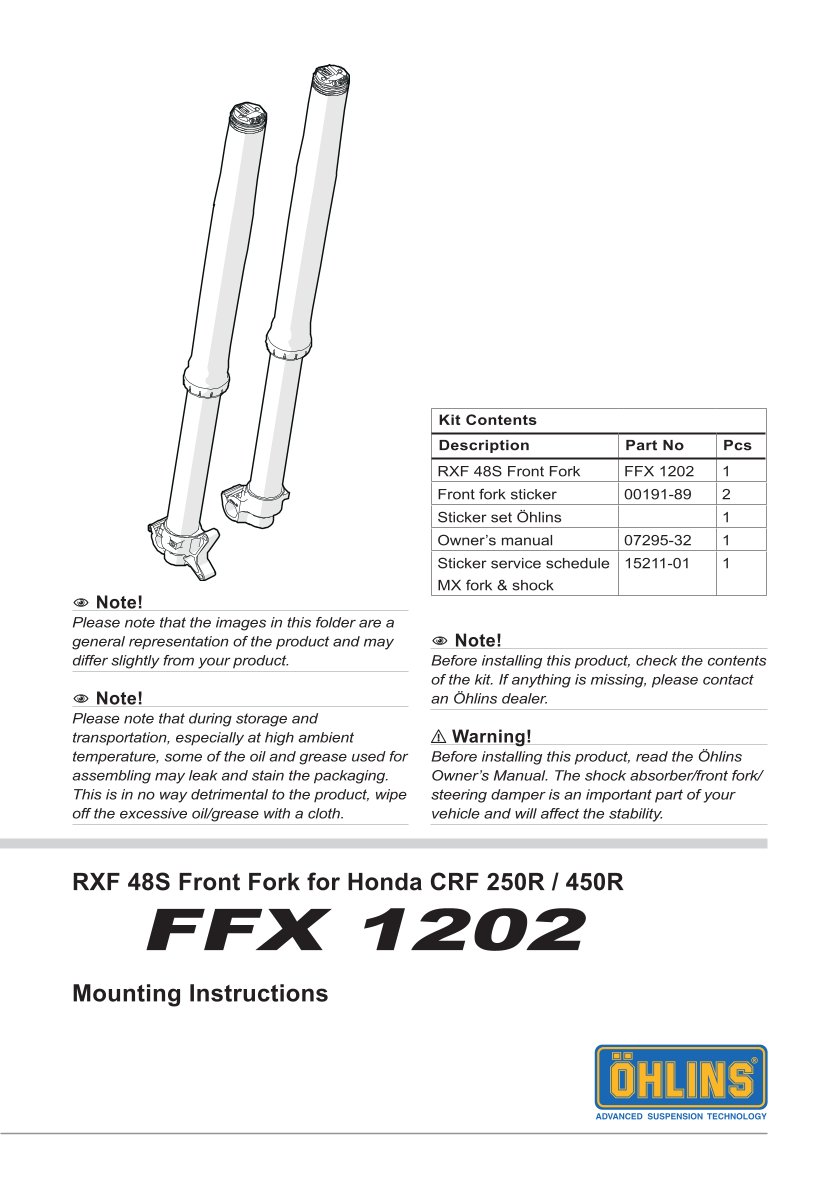 โช้คหน้า OHLINS FFX1202 FOR Honda CRF 450R 2017-2024