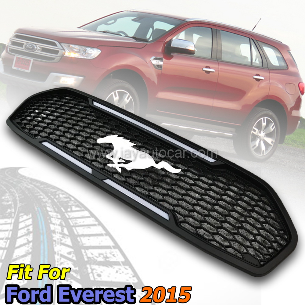 กระจังหน้าแต่ง กระจังหน้าโลโก้ม้า Style Mustung ไฟ LED LIght Bar FORD EVEREST 2015-2018 สำหรับ ฟอร์ด เอเวอเรสต์ ปี 2015-2018