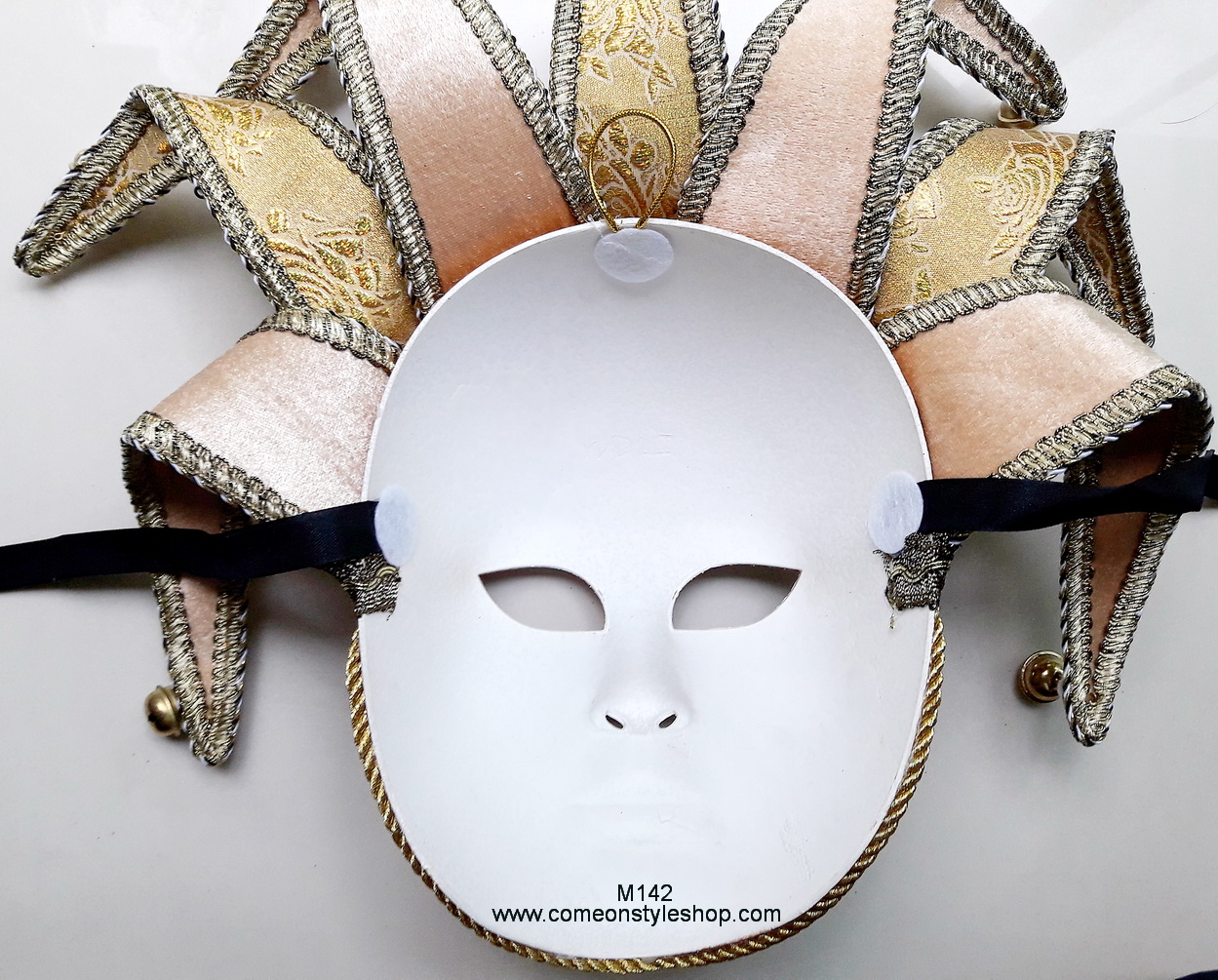 หน้ากากแฟนซี เวนิส สีทองครีม หน้ากากออกงานปาร์ตี้ Classic Gold Joker Venetian