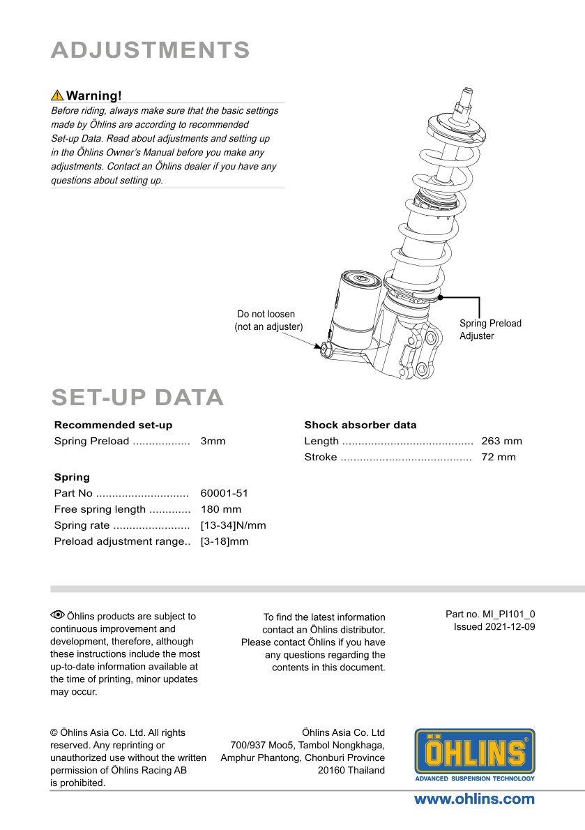 โช้คหน้า OHLINS PI101 For Vespa Sprint 125 ABS 2016-2021