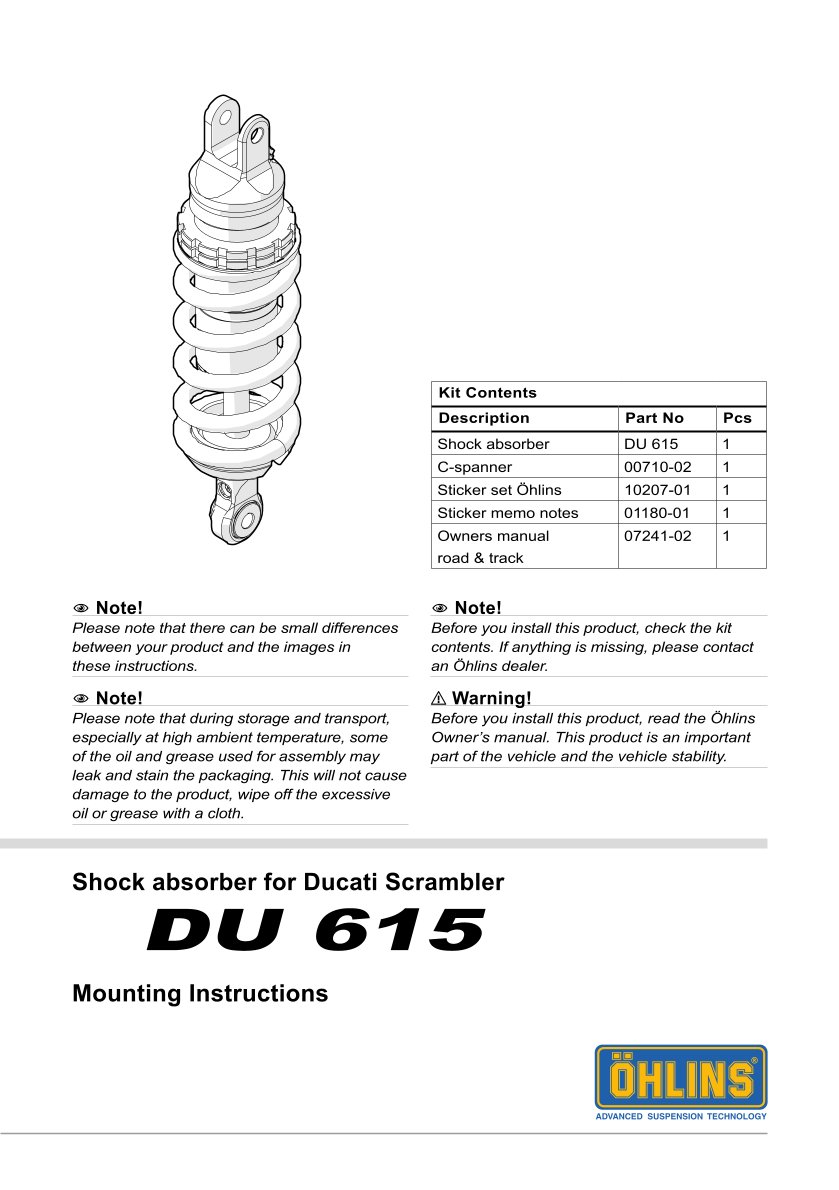 โช๊คหลังแต่ง Ohlins DU615 For Ducati Scrambler Nightshift ปี 2021-2022