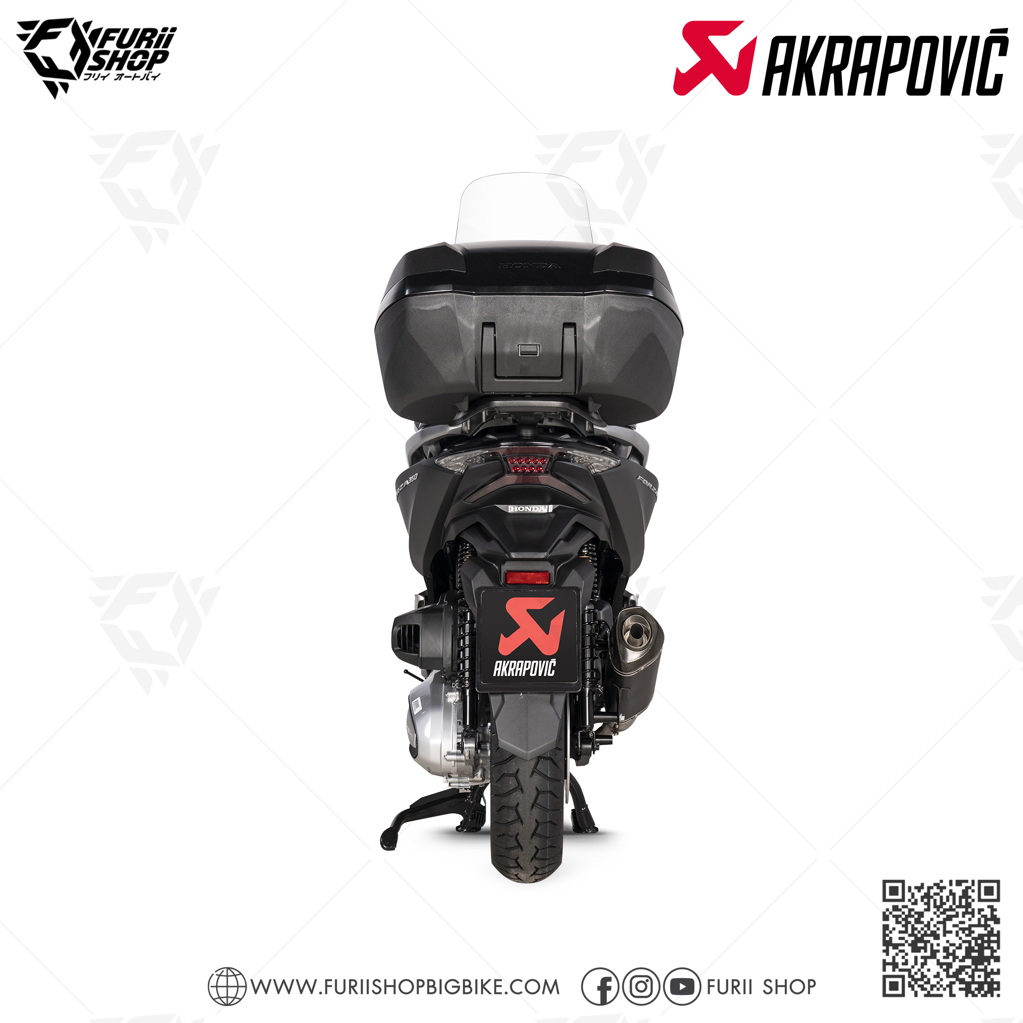 ท่อมอเตอร์ไซค์ Akrapovic Slip on Black New Shape (1รู) : for Honda Forza300ABS 2018-2019/ForzaABS 350 2020-2022
