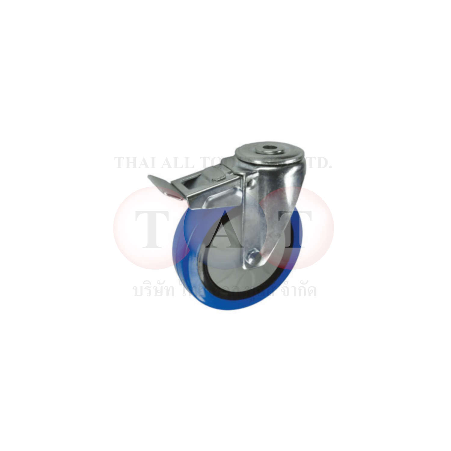 Atlas Workholders.BRAKED SWIVEL BOLT HOLE 1 00mm BLUE RUBBER TYRE