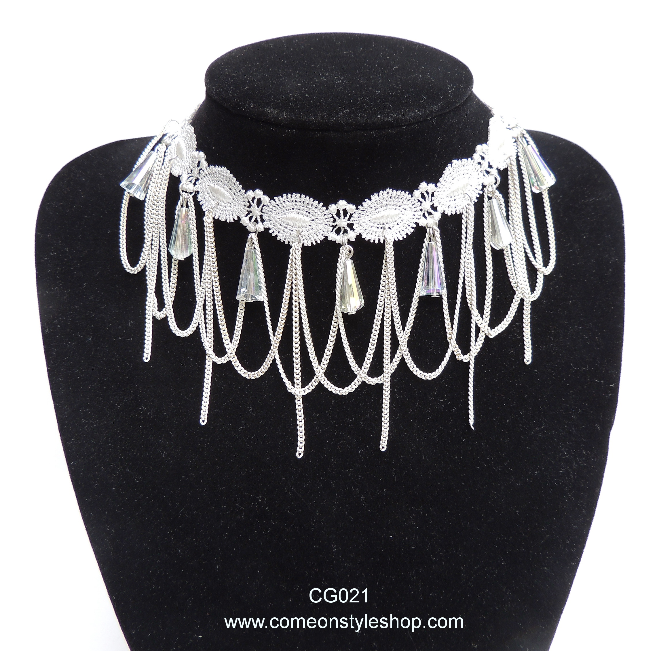 สร้อยคอโชคเกอร์ สร้อยคอโชคเกอร์แนวโกธิค สร้อยคอลูกไม้ choker สีขาว 